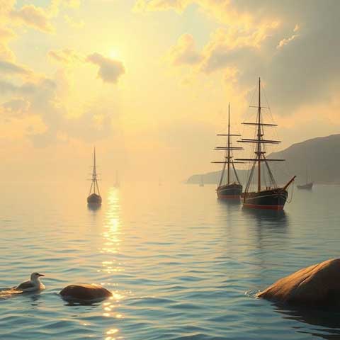 Preview for Serene-seascape-sailing-ships-sunset-aiunique-template-b4421