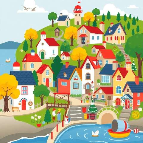 Preview for Seaside-village-illustration-aicartoon-template-5e6c8