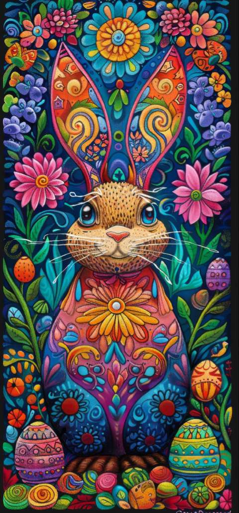 Preview for Vibrant Easter Bunny Art Phone Wallpaper Template