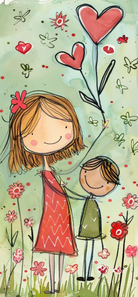 Preview for Mother-child-flower-field-illustration-mothers-day-template-51475