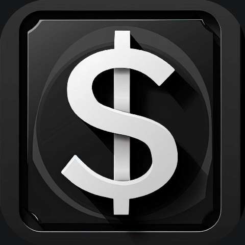 Bold white dollar sign on a dark square app icon background