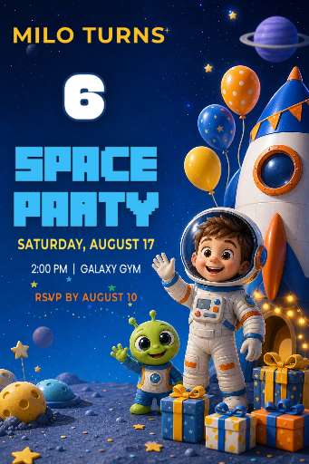 Preview for Space Birthday Party Invitation Template