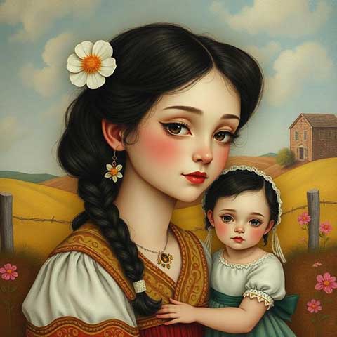 Preview for Mother-child-rural-landscape-aiartstyle-template-dabc8