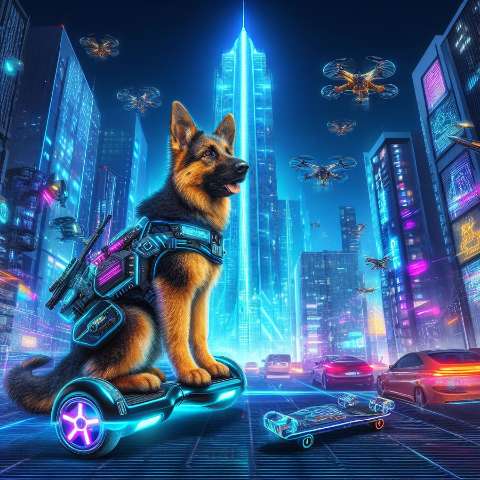 Preview for Futuristic Cityscape With High-tech Dog Template