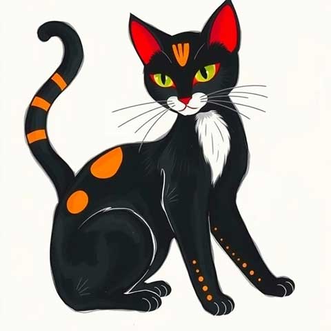 Preview for Black-cat-orange-spots-illustration-aistickerartstyle-template-5adef
