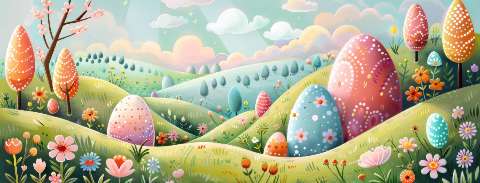 Preview for Easter Egg Landscape Facebook Cover Template