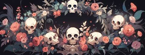 Preview for Floral-skull-wreath-design-halloween-social-template-61232