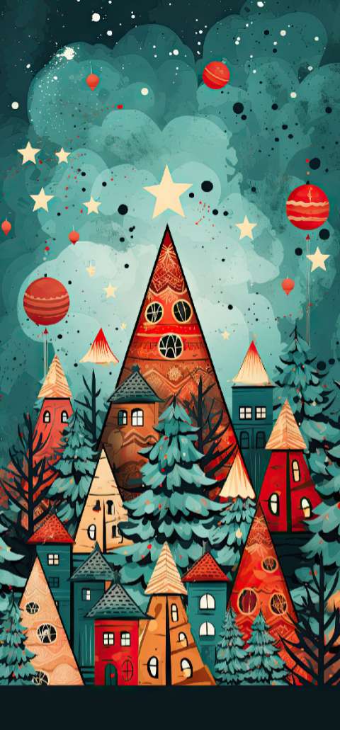 Preview for Whimsical Christmas Village Phone Wallpaper Template