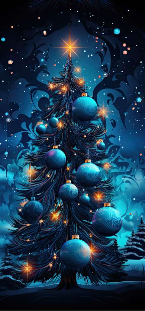 Preview for Blue Christmas Tree Illustration Phone Wallpaper