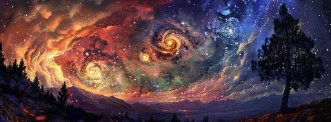 Preview for Cosmic Landscape With Spiral Galaxies Template