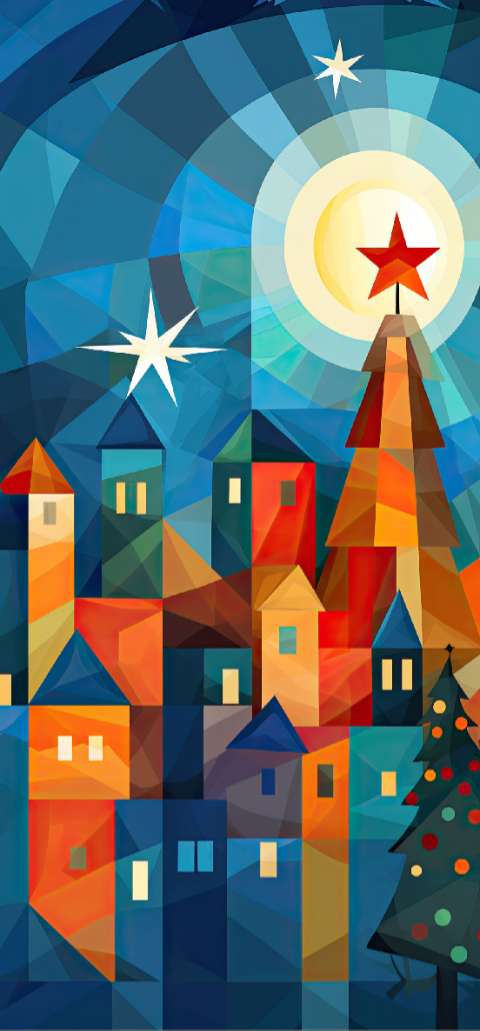 Preview for Christmas Village Illustration Phone Wallpaper Template
