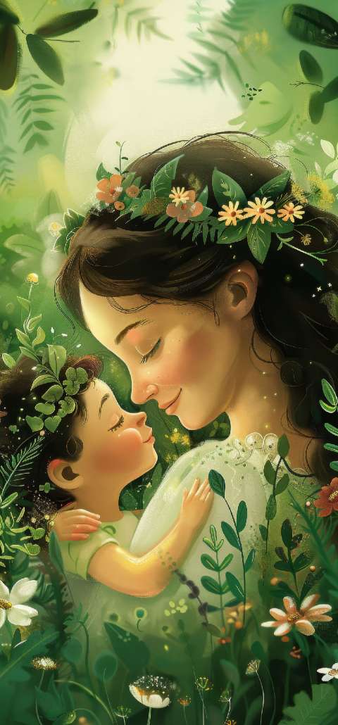 Preview for Mother And Child In Nature Phone Wallpaper Template