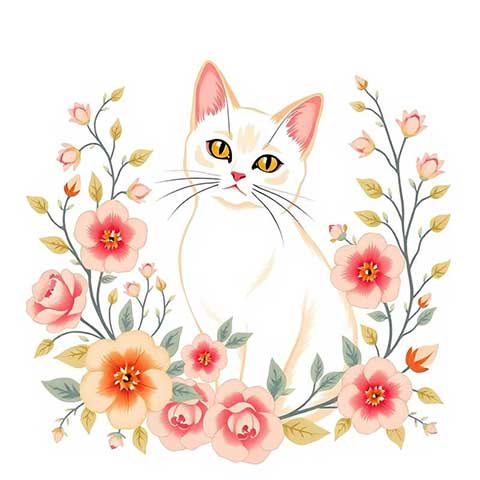 Preview for White-cat-floral-illustration-aistickerunique-template-23d84