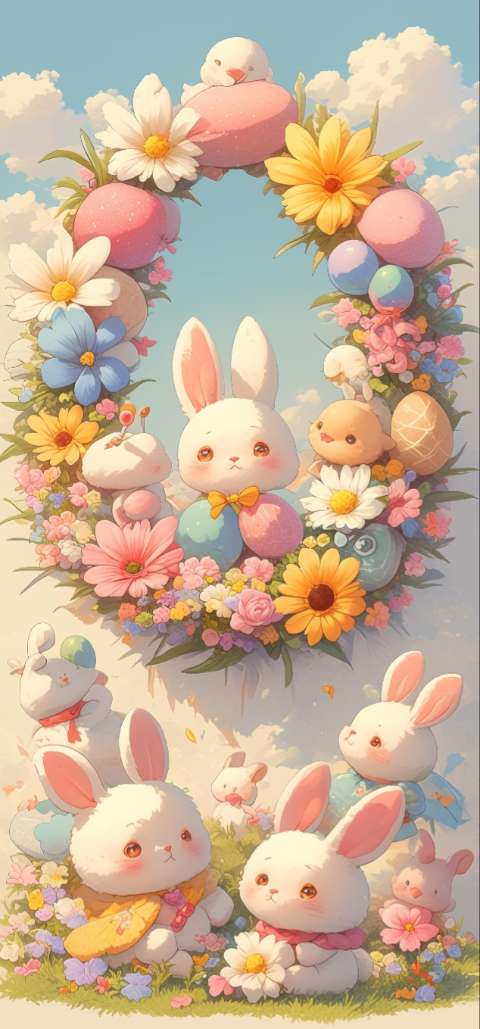 Preview for Easter Bunny Illustration Phone Wallpaper Template