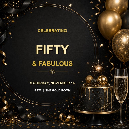 Preview for 50th Birthday Invitation Square Card Template