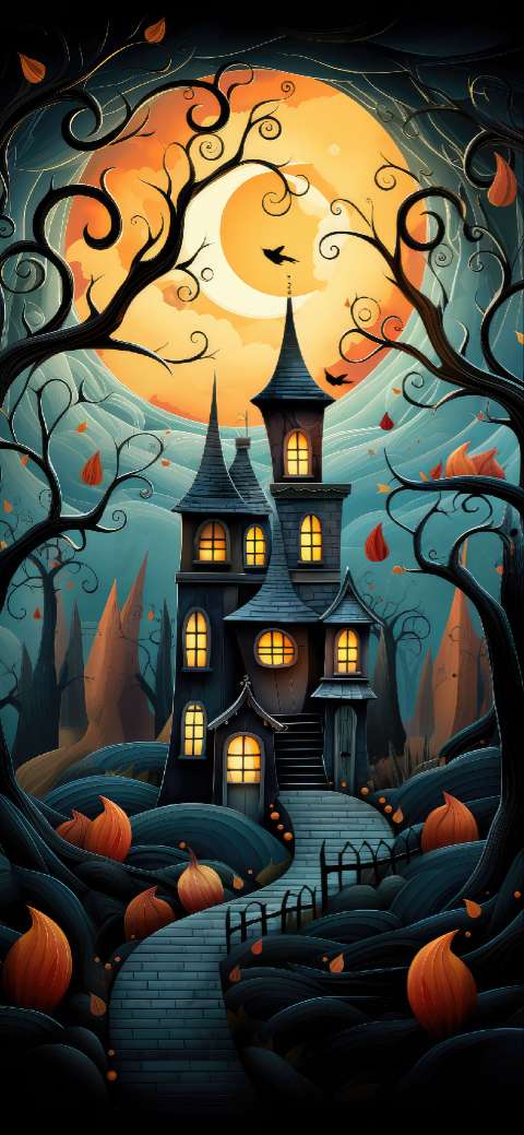 Preview for Spooky Halloween Mansion Phone Wallpaper Template
