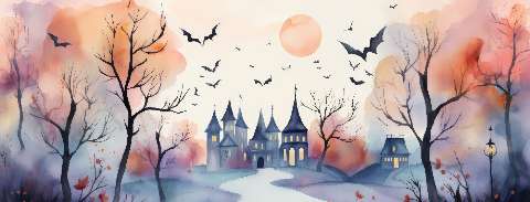 Preview for Halloween-castle-watercolor-illustration-halloween-social-templa-c6730