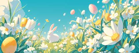 Preview for Easter-bunny-garden-scene-easter-facebook-template-e1db9