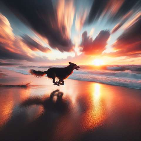 Preview for Dog Running On Beach At Sunset Template