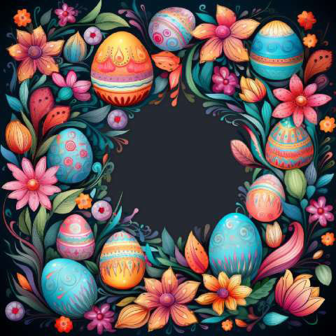 Preview for Easter-wreath-decorated-eggs-flowers-easter-frame-template-a1f43
