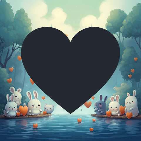 Preview for Bunnies-and-hearts-by-the-lake-love-frame-template-660f0