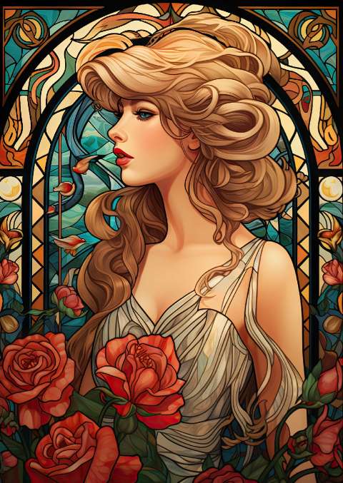Preview for Stained-glass-woman-with-roses-taylor-swift-template-bd1ca