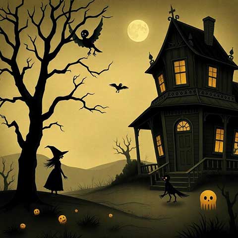 Preview for Halloween-haunted-house-scene-aicartoon-template-ec4c1