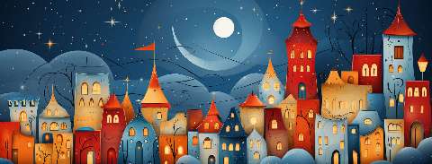 Preview for Whimsical-nighttime-village-scene-christmas-facebook-template-a9872