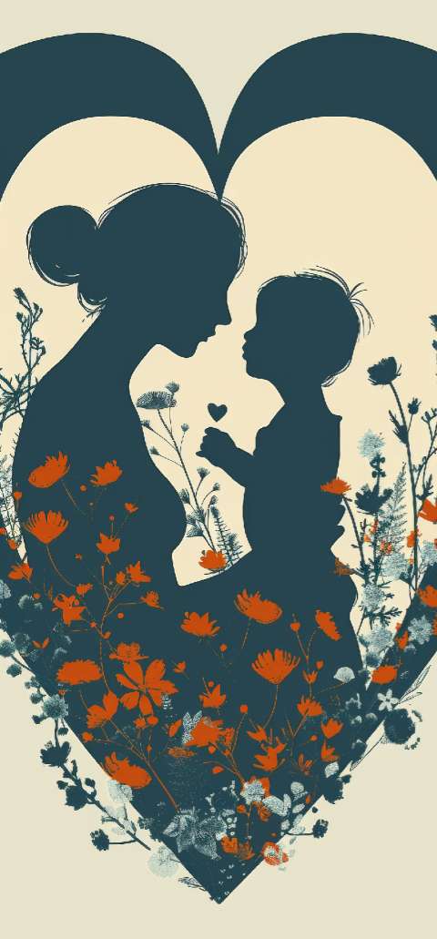 Preview for Mother And Child Silhouette Phone Wallpaper Template