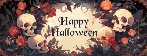 Preview for Halloween-skulls-flowers-design-halloween-social-template-a1074