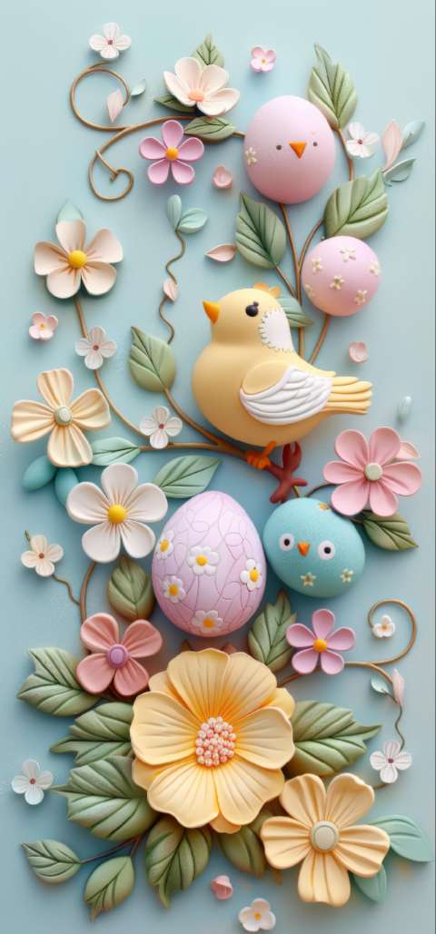 Preview for Easter Birds And Flowers Phone Wallpaper Template