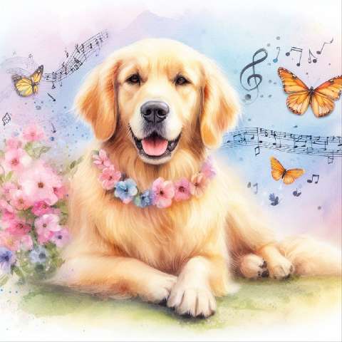 Preview for Golden Retriever Floral Design Template