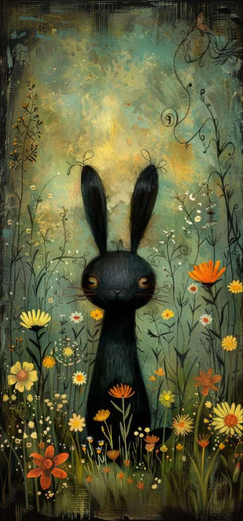 Preview for Whimsical Black Rabbit Floral Template