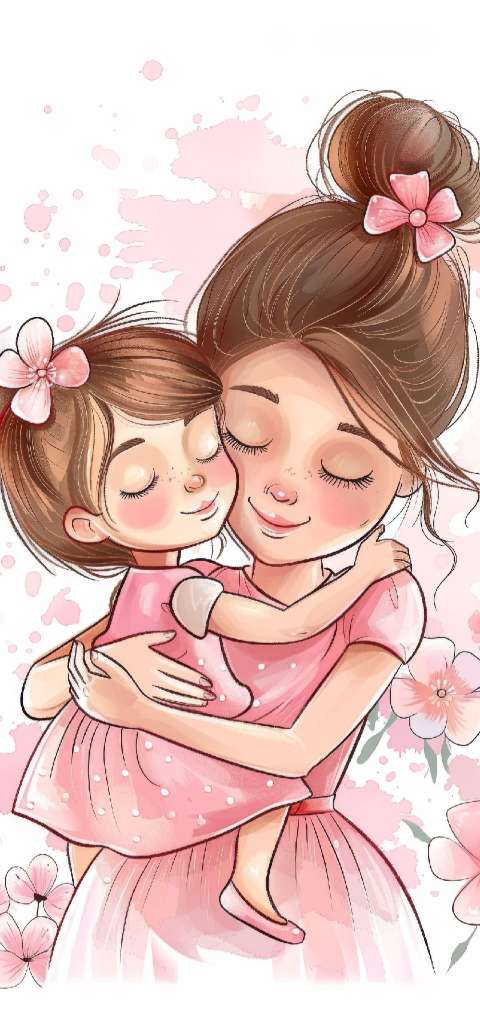 Preview for Mother-daughter-cartoon-illustration-mothers-day-template-a816a