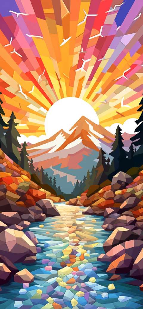 Preview for Geometric-mountain-sunrise-aiwallpaper-template-05822