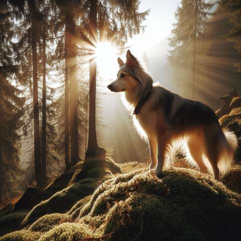 Preview for Dog In Forest At Sunrise Template