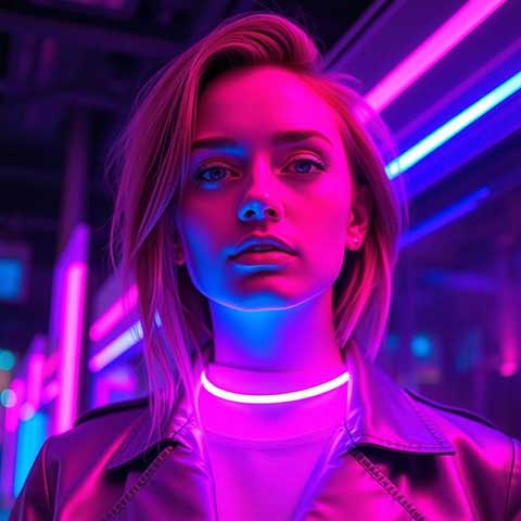 Preview for Cyberpunk-woman-neon-portrait-aiphotography-template-92edd