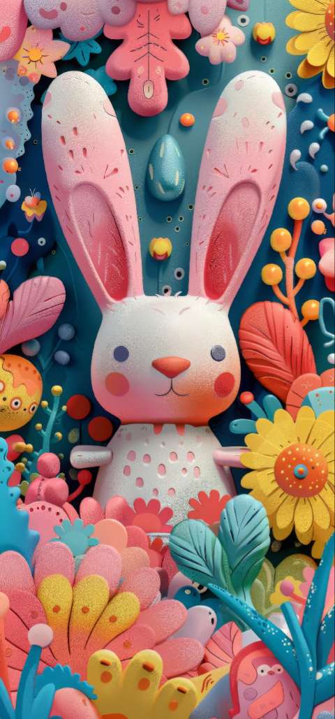 Preview for Whimsical Easter Bunny Scene Phone Wallpaper