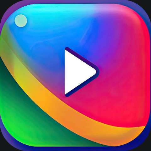 Colorful rounded square app icon with a white play button on a gradient background