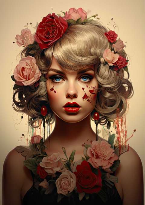 Preview for Floral-haired-woman-with-blood-splatter-taylor-swift-template-f1c08