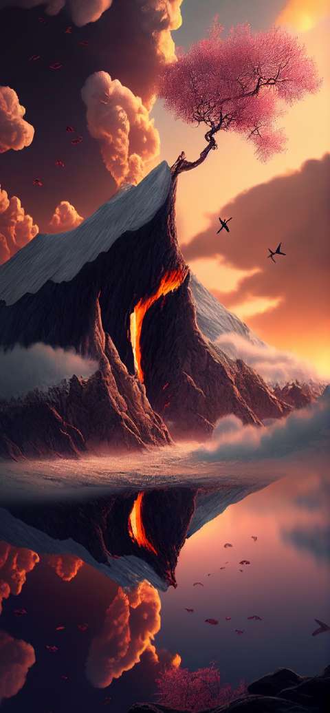 Preview for Volcanic-landscape-cherry-blossom-aiwallpaper-template-35205