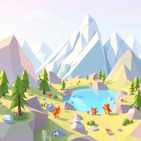 Preview for Mountain-landscape-foxes-aicartoon-template-b4223