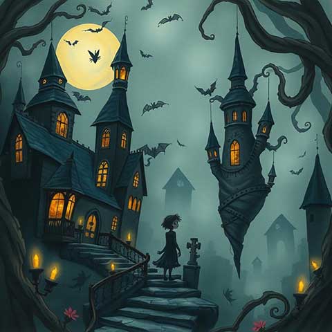 Preview for Haunted-castle-illustration-aicartoon-template-386a0