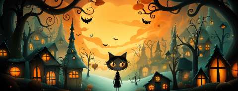 Preview for Halloween-spooky-village-black-cat-halloween-social-template-2b621