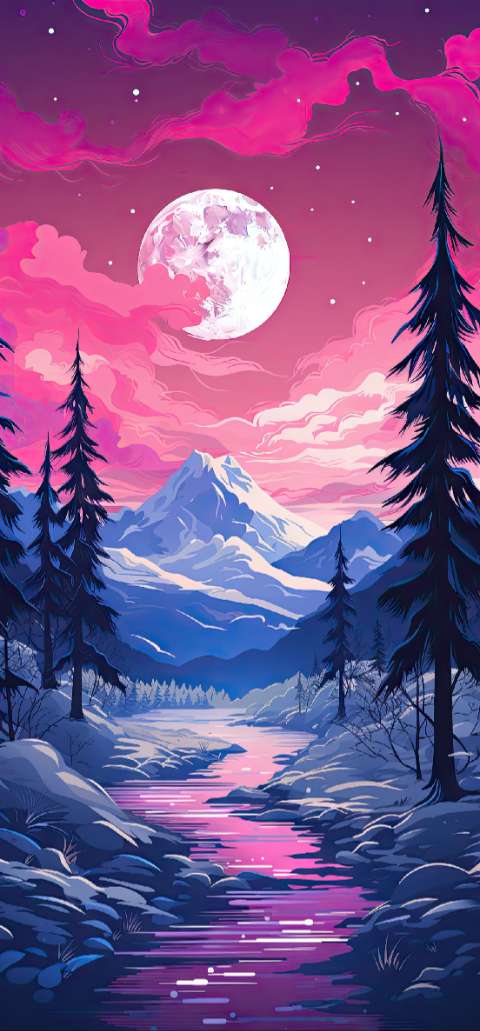 Preview for Winter-landscape-under-full-moon-christmas-phone-template-c5e6f
