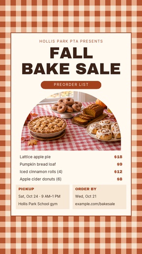 Story opener size of Fall Bake Sale Preorders
