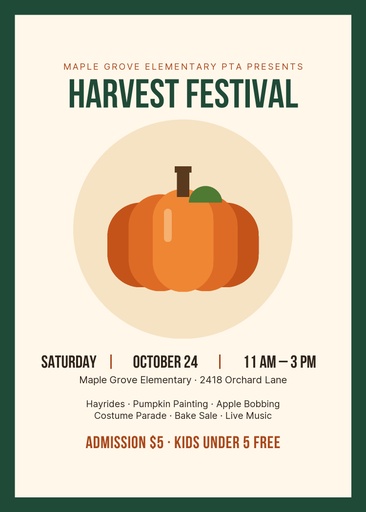 5 × 7 invitation size of School Harvest Festival