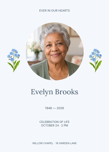 Remembrance card size of Ever in Our Hearts