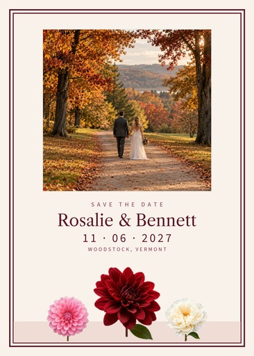 Save the date size of Burgundy Dahlia Wedding