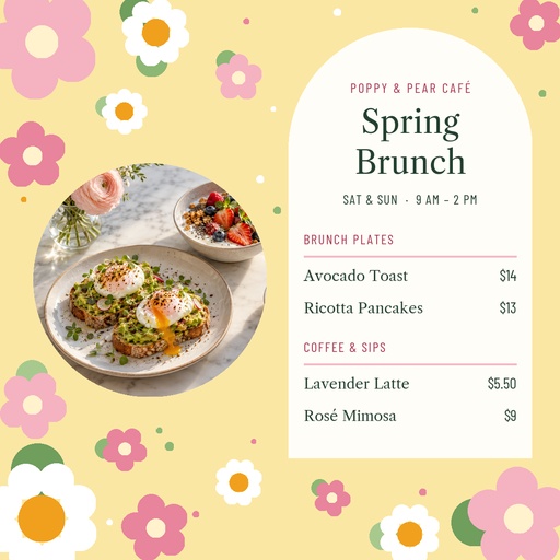 Square post size of Spring Brunch Menu